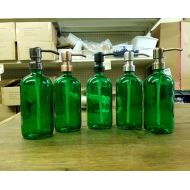ShirleysVarietyShop Clear Green Soap Dispenser - Glass Bottle with Metal Soap Pump