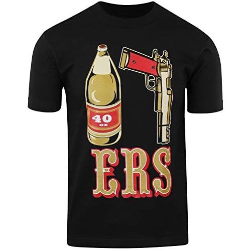  ShirtBANC Mens T Shirt 40oz 9MM Gold Gun Mens T Shirt San Francisco Pistol Golden Empire