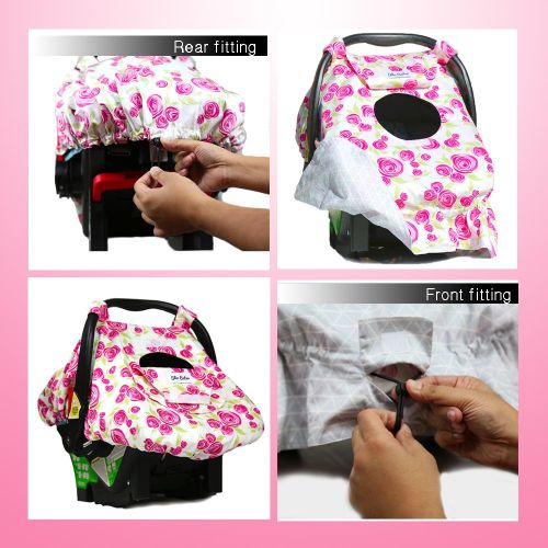  Sho Cute - [Reversible] Carseat Canopy | All Season Baby Car Seat Covers for Girls |Rose Lux Pink & Grey Floral | Universal fit for Infant Car Seat | Nursing Cover | Baby Gift -Pat