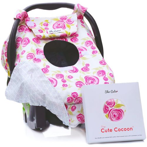  Sho Cute - [Reversible] Carseat Canopy | All Season Baby Car Seat Covers for Girls |Rose Lux Pink & Grey Floral | Universal fit for Infant Car Seat | Nursing Cover | Baby Gift -Pat