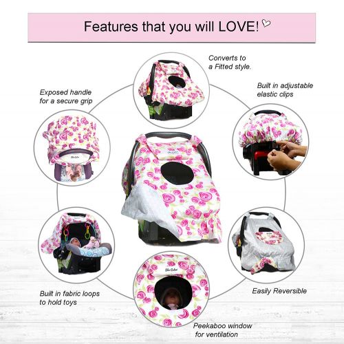  Sho Cute - [Reversible] Carseat Canopy | All Season Baby Car Seat Covers for Girls |Rose Lux Pink & Grey Floral | Universal fit for Infant Car Seat | Nursing Cover | Baby Gift -Pat