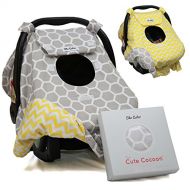 Sho Cute - [Reversible] Carseat Canopy | All Season Baby Car Seat Cover Boy or Girl | 100% Cotton | Unisex Grey Honeycomb & Yellow Chevron | Nursing Cover | Universal Fit | Baby Gi
