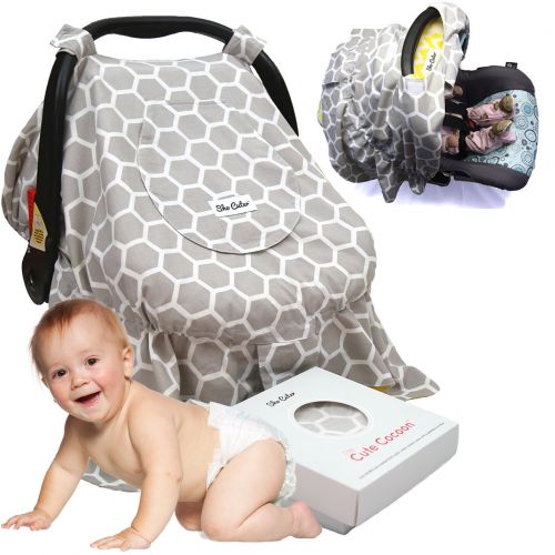 Sho Cute - [Reversible] Carseat Canopy | All Season Baby Car Seat Cover Boy or Girl | 100% Cotton | Unisex Grey Honeycomb & Yellow Chevron | Nursing Cover | Universal Fit | Baby Gi