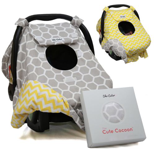  Sho Cute - [Reversible] Carseat Canopy | All Season Baby Car Seat Cover Boy or Girl | 100% Cotton | Unisex Grey Honeycomb & Yellow Chevron | Nursing Cover | Universal Fit | Baby Gi