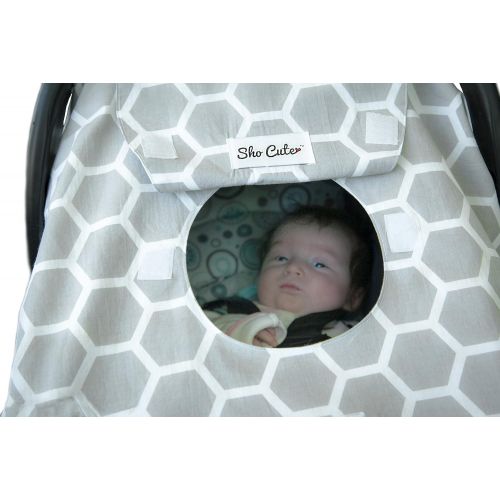  Sho Cute - [Reversible] Carseat Canopy | All Season Baby Car Seat Cover Boy or Girl | 100% Cotton | Unisex Grey Honeycomb & Yellow Chevron | Nursing Cover | Universal Fit | Baby Gi