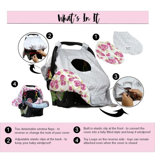  [아마존 핫딜] Sho Cute - [Reversible] Carseat Canopy | All Season Baby Car Seat Covers for Girls |Rose Lux Pink & Grey Floral | Universal fit for Infant Car Seat | Nursing Cover | Baby Gift -Pat