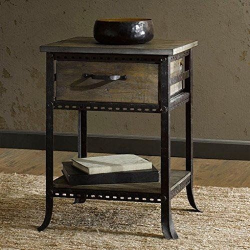  Shop Sting Industrial Rustic Reclaimed Wood Grey Accent End Side Table 1 Drawer & 1 Shelf