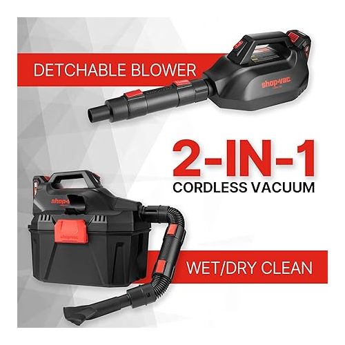  Shop-Vac 20V Cordless Wet/Dry Vacuum, 3-in-1 Portable Shop Vacuum Cleaner, Detachable Blower, Battery and Charger Included, Ideal for Jobsite, Garage, Car & Workshop