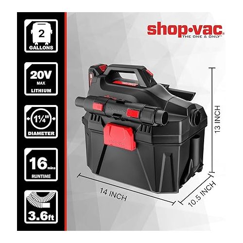  Shop-Vac 20V Cordless Wet/Dry Vacuum, 3-in-1 Portable Shop Vacuum Cleaner, Detachable Blower, Battery and Charger Included, Ideal for Jobsite, Garage, Car & Workshop