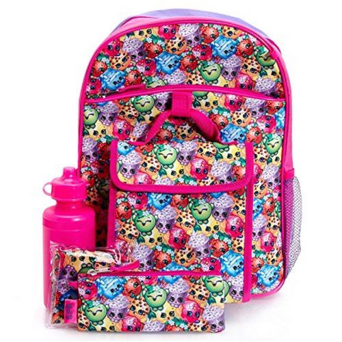  Shopkins Kids 5 Piece School Backpack Set - 16 Backpack, Insulated Lunch Bag, Cinch Bag, Utencil Case and Water Bottle