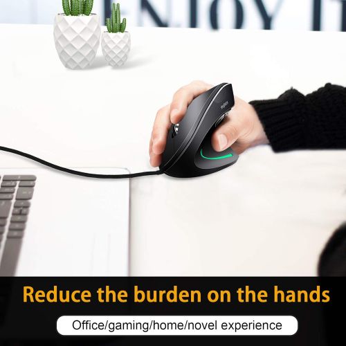  [아마존베스트]Shoplease Wired Vertical Mouse, Optical Ergonomic Mouse with 4 Adjustable DPI 800/1200/2000/3200, 6 Buttons USB Computer Mouse, Better for Large Hands, Black