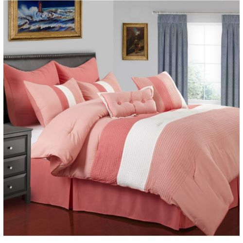  Shopping Experts 8 Piece Vibrant Stripe Pattern Comforter Set Cal King Size, Featuring Bold Color Block Solid Design Comfortable Bedding, Stylish Contemporary Trendy Chic Girls Teens Bedroom Decor,