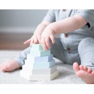 /Shopsunshineandpine handcrafted blue tones solid wood hexagon stacker | nursery | waldorf | wooden toy