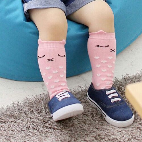  Shorven Baby Kids Cotton Socks Knee High Long Socks Anti Skid With Grips 2 Packs