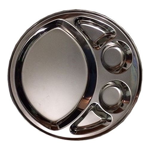  Shourya Trading Stainless Steel Round Divided Dinner Plate 5 sections,Steel Five Compartment Round Thali,Steel Five Compartment Round Plate,Round Thali,Dinner Plate,Indian thali,Dinnerware Thali,T