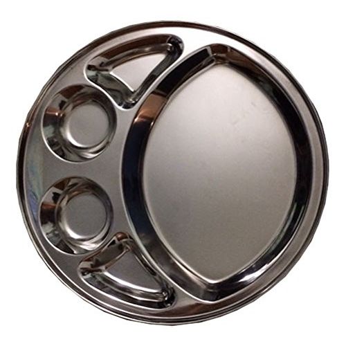  Shourya Trading Stainless Steel Round Divided Dinner Plate 5 sections,Steel Five Compartment Round Thali,Steel Five Compartment Round Plate,Round Thali,Dinner Plate,Indian thali,Dinnerware Thali,T