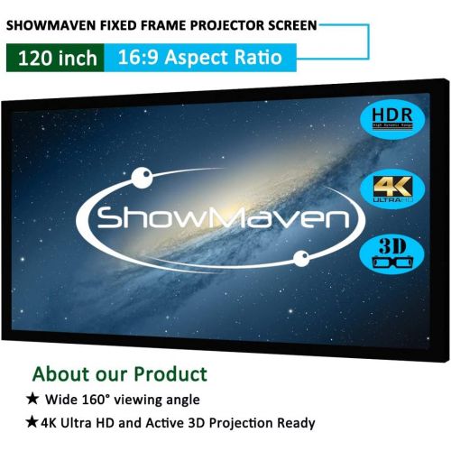  [아마존베스트]ShowMaven 100in /120in Fixed Frame Projector Screen, Diagonal 16:9, Active 3D 4K Ultra HD Projector Screen for Home Theater or Office (120inch)