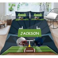 ShowRoom16 Personalised Your Name American Football Rugby Soccer Design Bedding Queen Sport Inspired Duvet Comforter Cover Set 3 Piece Bedding Set with 2 Pillow Shams Custom Gift f