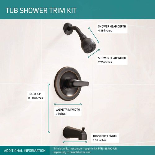  Peerless Single-Handle Tub and Shower Faucet Trim Kit with Single-Spray Touch-Clean Shower Head, Oil-Rubbed Bronze PTT188750-OB (Valve Not Included)