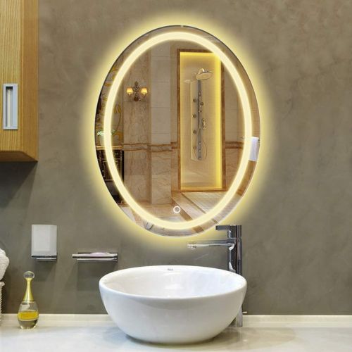  Shower Mirrors Mirror Oval Bathroom Mirror LED Light Mirror Bathroom with Light Makeup Mirror Bathroom Mirror Wall Hanging Silver Mirror (Color : Silver, Size : 60803cm)