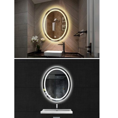  Shower Mirrors Mirror Oval Bathroom Mirror LED Light Mirror Bathroom with Light Makeup Mirror Bathroom Mirror Wall Hanging Silver Mirror (Color : Silver, Size : 60803cm)