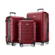 Showkoo SHOWKOO Luggage Sets Expandable PC+ABS Durable Suitcase Double Wheels TSA Lock Red Wine