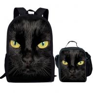 Showudesigns Black Cat School Book Bag Backpack and Lunch Box for Kids Girls Boys