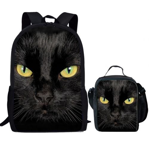  Showudesigns Black Cat School Book Bag Backpack and Lunch Box for Kids Girls Boys