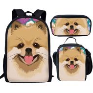 Showudesigns 3 Pieces School Backpack Set Kids Bookbag and Small Lunch Bag Pencil Case Pomeranians Print