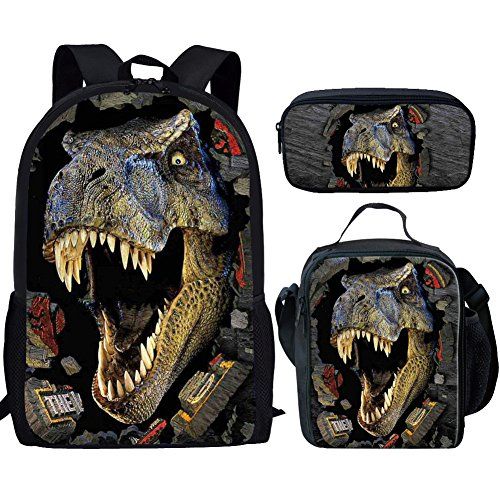  Showudesigns Cool Dinosaur Children Backpack Set with Schoolbag Lunch Bag Pencil Case Trex Backpack