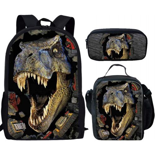  Showudesigns Cool Dinosaur Children Backpack Set with Schoolbag Lunch Bag Pencil Case Trex Backpack