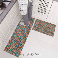 Shu Juan Mat Kitchen Mat Set, 2 Piece Kitchen Rugs Cushioned Chef Non-Slip Rubber Back Floor Mats,Islamic Mosaic Floral Patterns with Geometrical Shapes Old Ethnic Oriental Motifs Washable Door