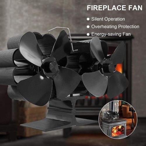  Shuanghua 8 Blade Wood Burning Stove Fireplace Fan, Dual Motor Heat Powered Stove Fan, Wall Mount /Desktop Fan, Double Headed Stove Pipe Fan for Wood Burner / Burning / Log Burner Stove, Eco