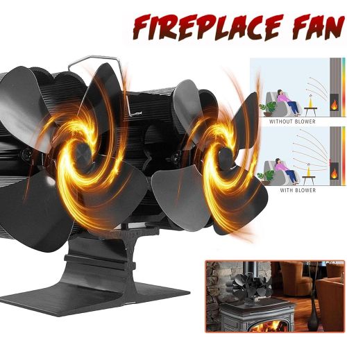  Shuanghua 8 Blade Wood Burning Stove Fireplace Fan, Dual Motor Heat Powered Stove Fan, Wall Mount /Desktop Fan, Double Headed Stove Pipe Fan for Wood Burner / Burning / Log Burner Stove, Eco