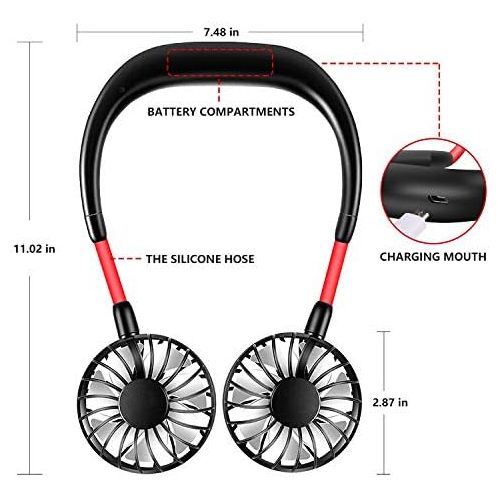  [아마존베스트]Shuangjishan Hand-Free Personal Fan, Portable Neck Fan USB Rechargeable with 3 Level Speed Adjustable Headphone Mini Design Wearable Neckband Fan Cooling Desktop Dual Wind Head for Travel Sport