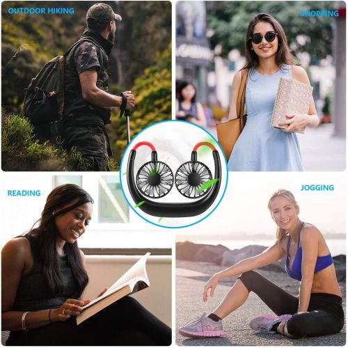  [아마존베스트]Shuangjishan Hand-Free Personal Fan, Portable Neck Fan USB Rechargeable with 3 Level Speed Adjustable Headphone Mini Design Wearable Neckband Fan Cooling Desktop Dual Wind Head for Travel Sport