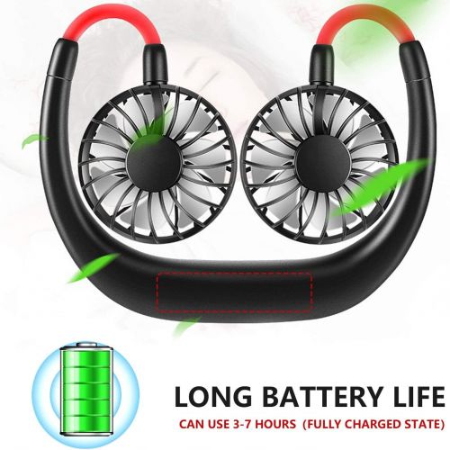  [아마존베스트]Shuangjishan Hand-Free Personal Fan, Portable Neck Fan USB Rechargeable with 3 Level Speed Adjustable Headphone Mini Design Wearable Neckband Fan Cooling Desktop Dual Wind Head for Travel Sport