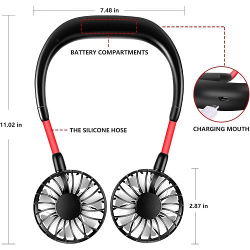  [아마존베스트]Shuangjishan Hand-Free Personal Fan, Portable Neck Fan USB Rechargeable with 3 Level Speed Adjustable Headphone Mini Design Wearable Neckband Fan Cooling Desktop Dual Wind Head for Travel Sport