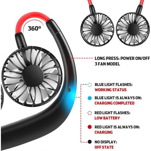  [아마존베스트]Shuangjishan Hand-Free Personal Fan, Portable Neck Fan USB Rechargeable with 3 Level Speed Adjustable Headphone Mini Design Wearable Neckband Fan Cooling Desktop Dual Wind Head for Travel Sport