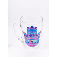 /Shuflada Hamsa Hand Mug, Hand of Fatima Mug, Unique Hamsa Gift, All Seeing Eye Mug, Hand Painted Spiritual Gift, Khamsa Protective Hand Mug