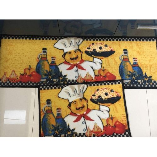  Shuheng 2 Pieces Fat Chefs Kitchen Doormat Runner Bathroom Rug Floor Mats Runner Rug Set,Kitchen Mat, Non-Slip Rubber Backing Carpet Kitchen Area Rug, 15x47+15x23 (15x47+15x23, Pas