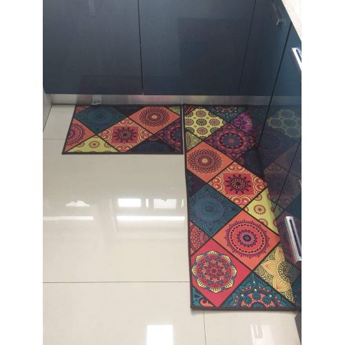  Shuheng Kitchen Floor Mat 2 Piece Sets Kitchen Mat Doormat Runner Bathroom Rug Laundry Mat Laundry Rug Non-slip Rubber Backing Boho Carpet, Size 16 x 24 In + 16 x 47 In