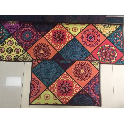  Shuheng Kitchen Floor Mat 2 Piece Sets Kitchen Mat Doormat Runner Bathroom Rug Laundry Mat Laundry Rug Non-slip Rubber Backing Boho Carpet, Size 16 x 24 In + 16 x 47 In