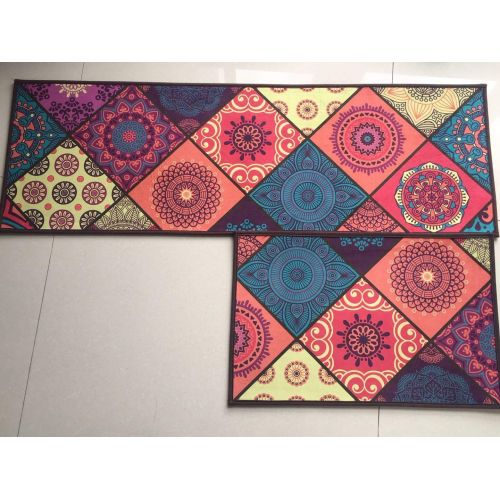  Shuheng Kitchen Floor Mat 2 Piece Sets Kitchen Mat Doormat Runner Bathroom Rug Laundry Mat Laundry Rug Non-slip Rubber Backing Boho Carpet, Size 16 x 24 In + 16 x 47 In