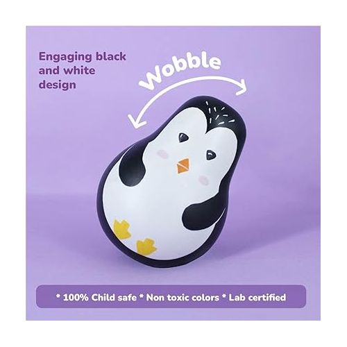  Shumee Wooden Penguin Wobbler/Wobble Toy - Baby Tummy Time Toy Montessori Tumbler Toys - (1-3 Years)| Roly Poly Toys | Wobbler Toys, Baby Development Toy for Infants Toddlers, Infant Boy Girl Gifts