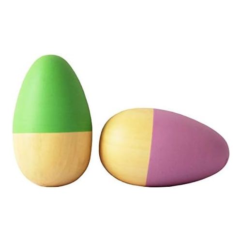  Shumee Toys - Wooden Egg Shakers for Babies (6 Months+) - Musical Rattle Montessori Toy - Set of 2 Easter Eggs (Purple and Green)