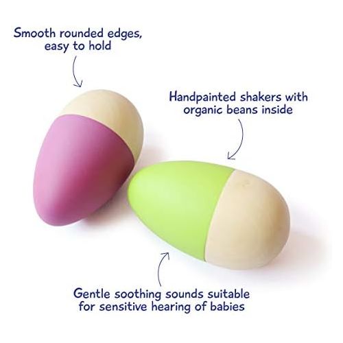  Shumee Toys - Wooden Egg Shakers for Babies (6 Months+) - Musical Rattle Montessori Toy - Set of 2 Easter Eggs (Purple and Green)