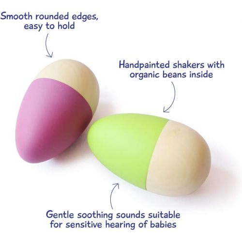  Shumee Toys - Wooden Egg Shakers for Babies (6 Months+) - Musical Rattle Montessori Toy - Set of 2 Easter Eggs (Purple and Green)