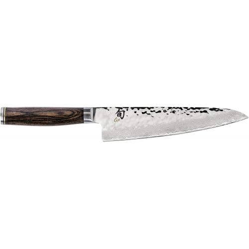  Shun Premier 7-inch Asian Cook’s Knife; High-Performance Japanese Knife; Lighter, Nimbler, Multi-Purpose Kitchen Knife; Handcrafted, Damascus Cladding, Hammered Tsuchime Finish, Pa