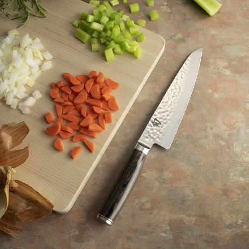  Shun Premier 7-inch Asian Cook’s Knife; High-Performance Japanese Knife; Lighter, Nimbler, Multi-Purpose Kitchen Knife; Handcrafted, Damascus Cladding, Hammered Tsuchime Finish, Pa